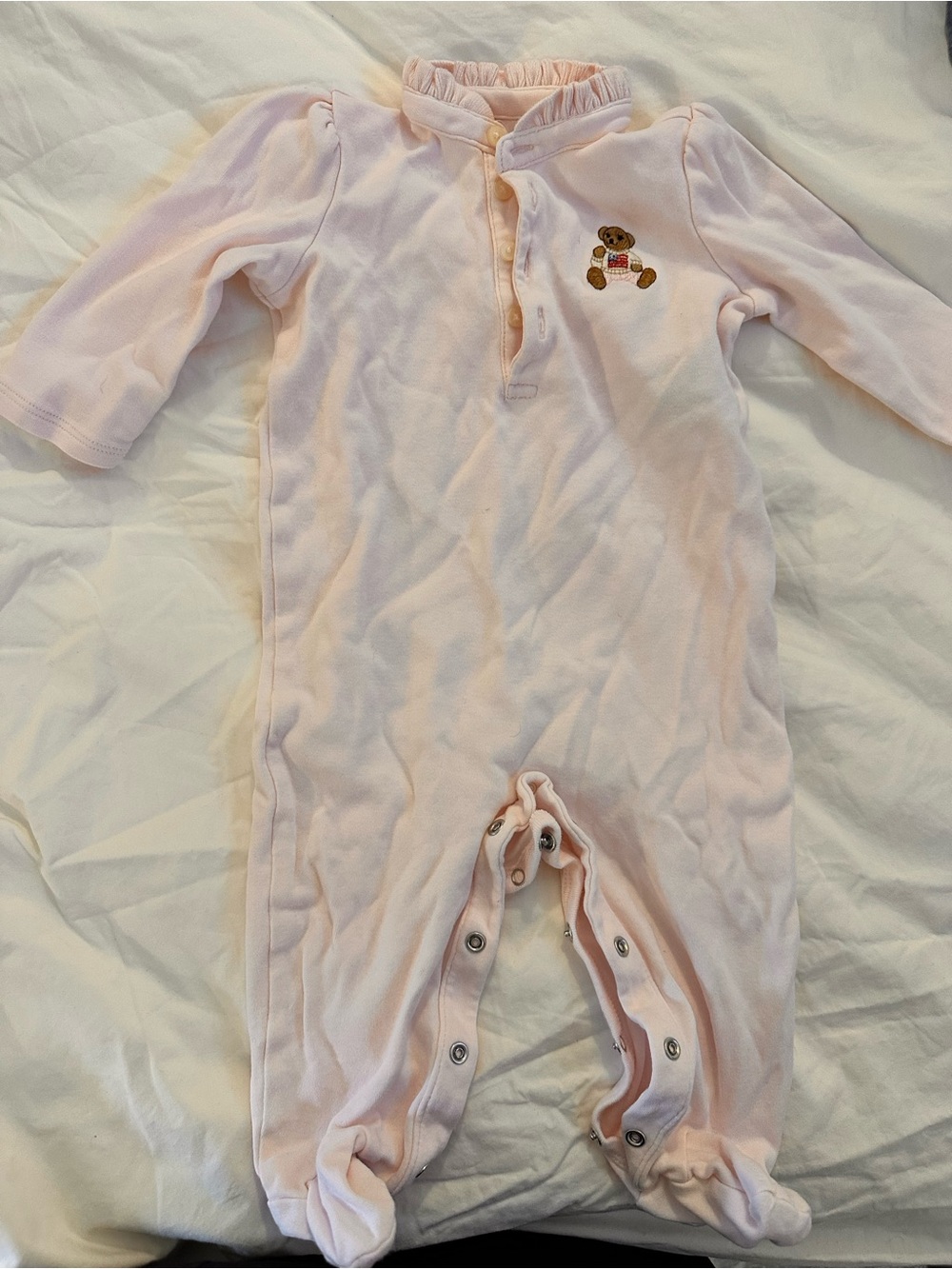 Ralph Lauren Light Pink Teddy Footed One-Piece